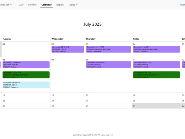GS Cloud - Kalender mit Avisierungen